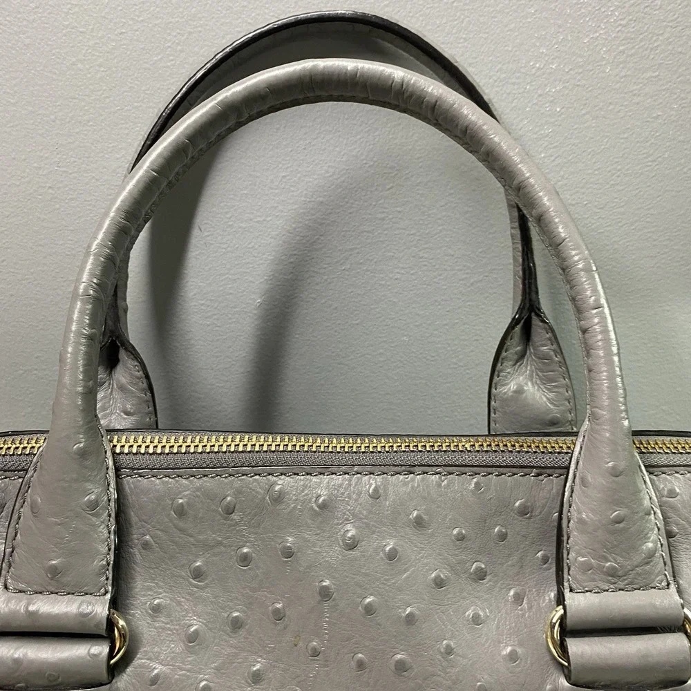 Kate Spade Blaine Windsor Large Gray Ostrich Embossed Leather Satchel Bag‎